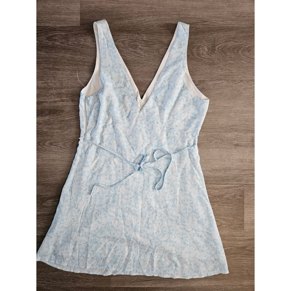 Rhythm Womens Blue White Paisley V-Neck Rayon Mini Sun Dress Size L - Picture 2 of 6